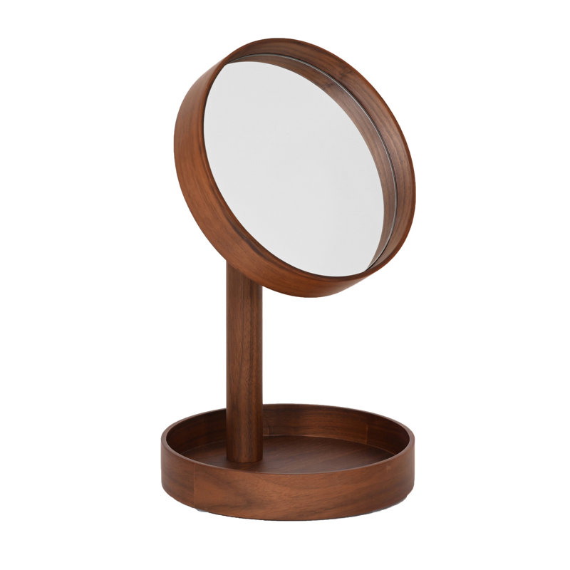 Round Floor Mirror, Dark Brown Wood