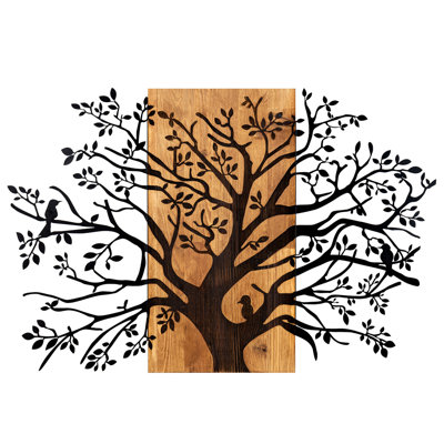 Decorative Wooden Wall Accessory, Black & Walnut, 33.5 x 22.8 inches | 100% Metal Frame (Thickness: 0.05 inches) & 100% Wooden Backing (Thickness: 1.2 inches) | Stylish Home Decor for Modern Living Spaces