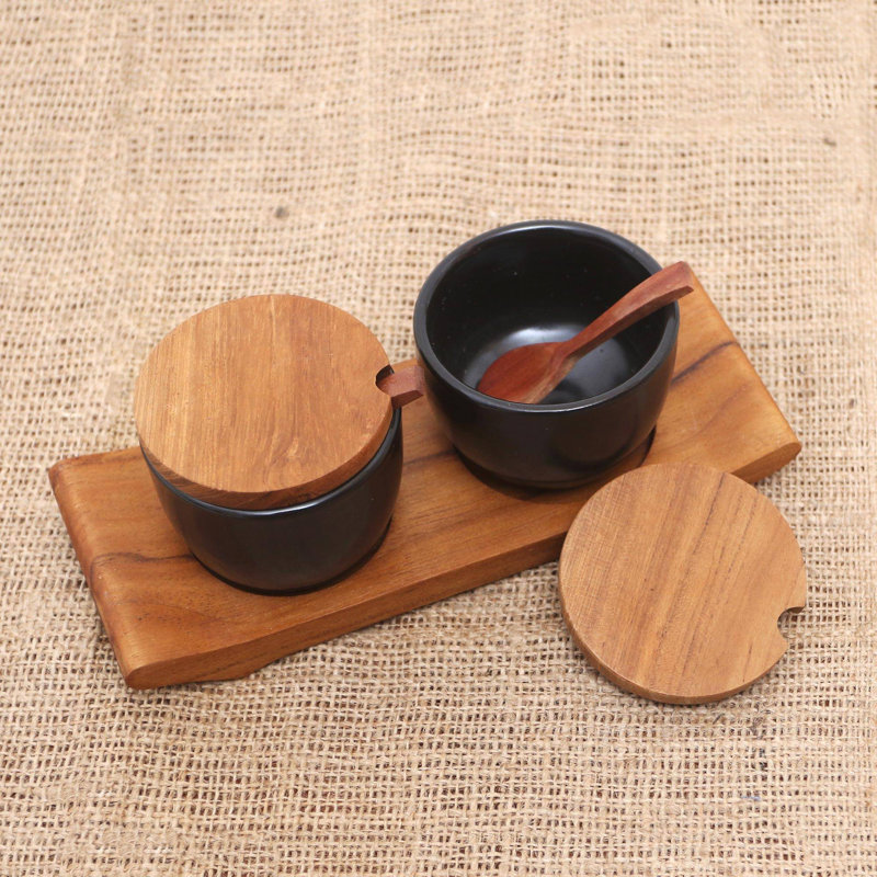 Millwood Pines Weronika Teak Platter, Black