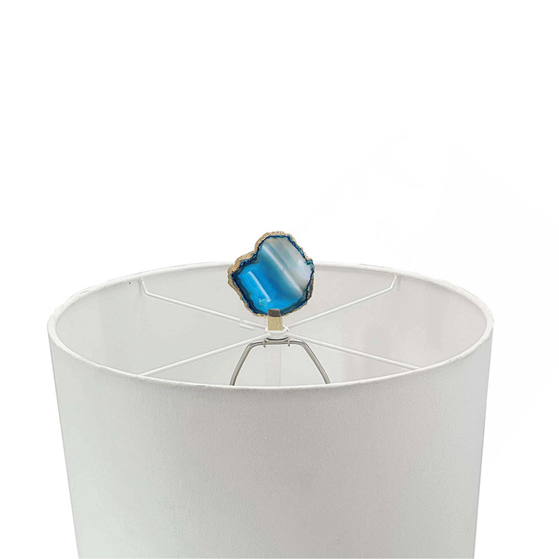 15X29.5" Blue And White Agate Slice Table Lamp With Marble Base