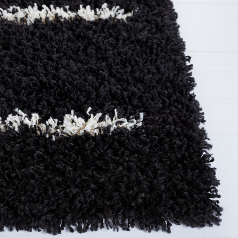 Tapis à poil long noir / ivoire Venus, Carré 6 pi 7 po