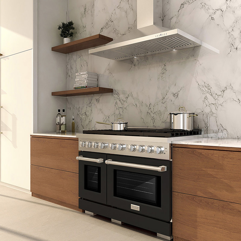 ZLINE Cuisinière à gaz de 48 po avec 8 brûleurs DuoPro et deux fours avec portes noires mates ZLINE, Noir mat
