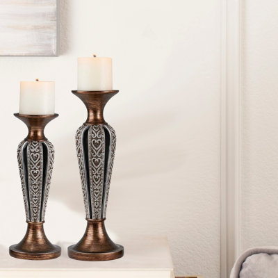 Porte-bougie 12 "et 14" de haut "Everly", finition bronze et chrome (ensemble de 2)