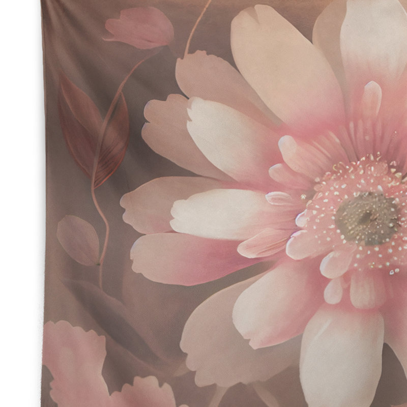 Fleur de polyester en fleurs roses dans une tapisserie délavée de couleurs rétro III avec punaises, H 50 po x l 60 po