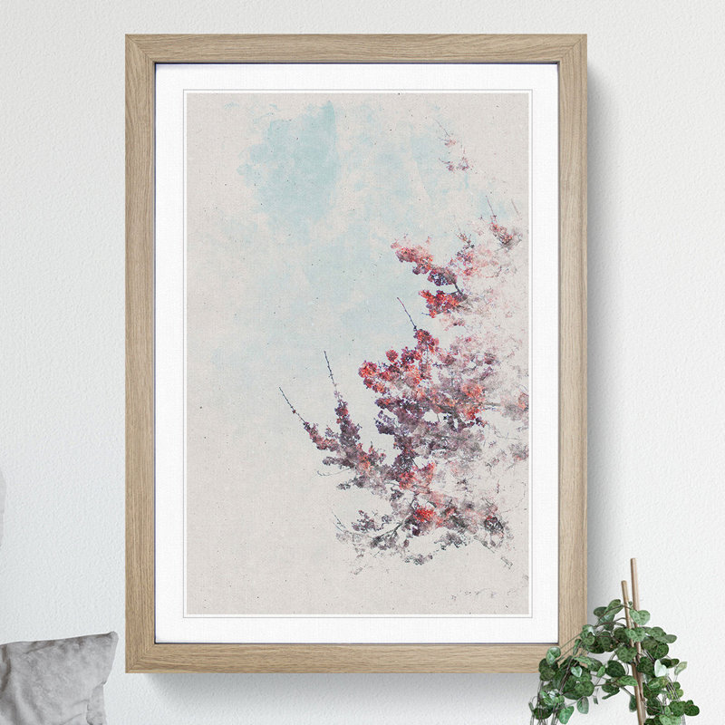 Branches of a Cherry Blossom Tree Watercolour - Picture Frame Graphic Art, 36cm H x 27cm W x 2cm D, Oak