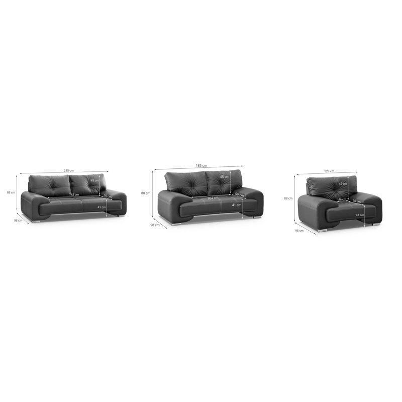 Cyntheia 3 - Piece Faux Leather Living Room Set, Black