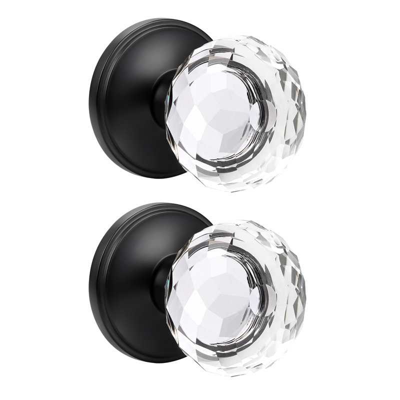 Probrico Interior Crystal Passage Round Door Knobs Non Locking Half Dummy Door Handles, Black