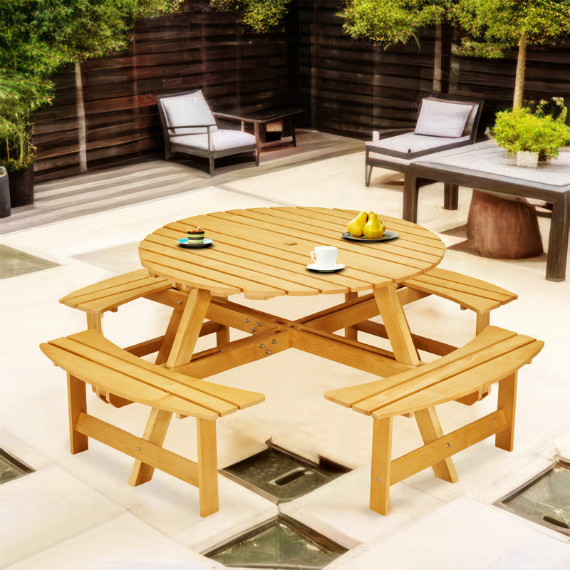 Table de pique-nique d'extérieur pour 8 personnes, Naturel