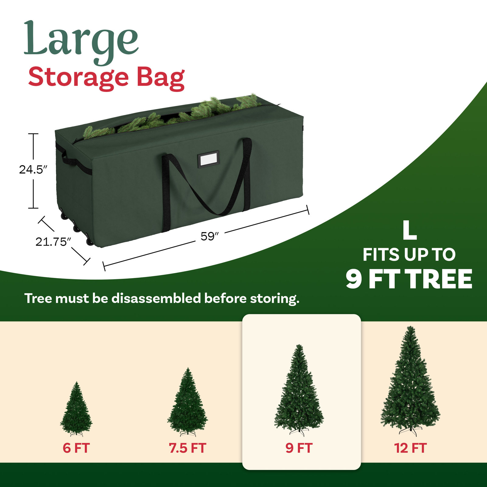 Rolling Christmas Tree Storage Bag - Waterproof Bag for 9-Foot Tree or Christmas Decor - Nylon Handles and 3 Rollerblade Wheels by Elf Stor