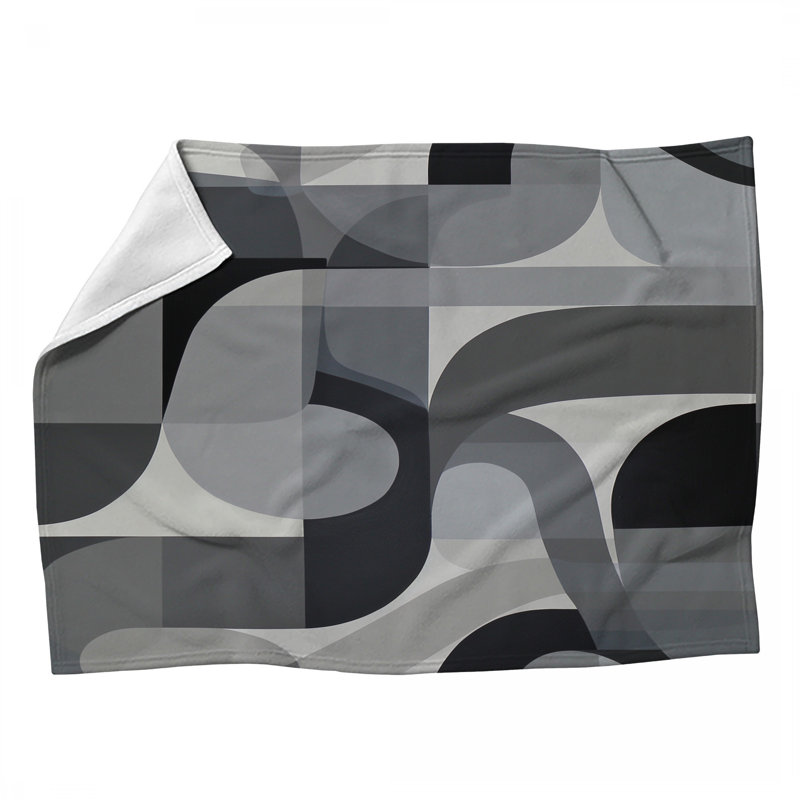 Pebbles Pattern Fans Fleece Throw Blanket - Patterns Throws for Sofas or Beds, 80" L x 60" W, Black Abstract