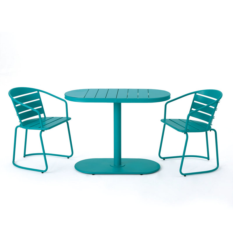 Bistro avec fer sarcelle mat - Extérieur élégant en sarcelle, 2 chaises et une table ovale pour la salle à manger