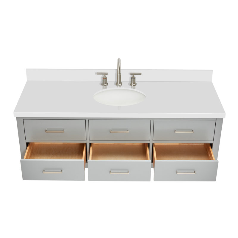 Ensemble de meuble-lavabo mural simple de 61 po Macmullin, Gris, Nickel brossé