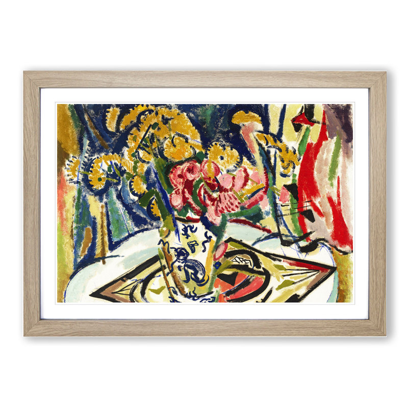 Flowers on a Table Vol.1 by Henry Lyman Sayen - Picture Frame Painting, Oak Framed, 48cm H x 65cm W x 2cm D