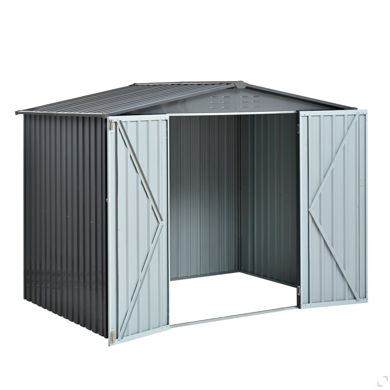 Remise de rangement en métal avec portes doubles, remise de jardin en acier galvanisé robuste pour outils, équipement de pelouse et rangement de jardin