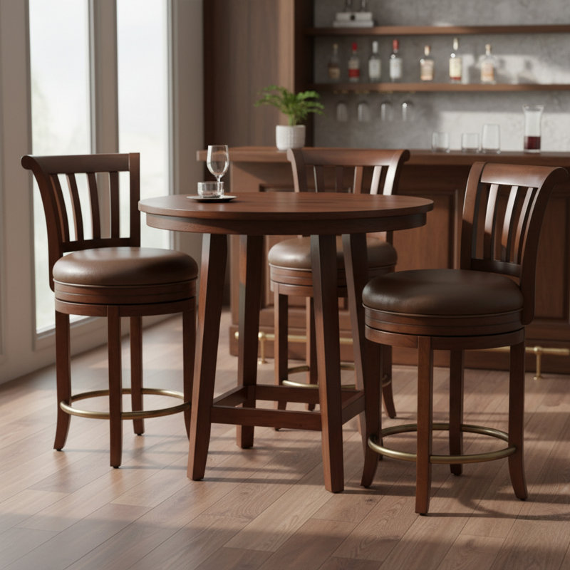 Chaise de pub Ithaca avec siège pivotant et finition cerisier Hampton, Tabouret de comptoir (siège d'une hauteur de 24,5