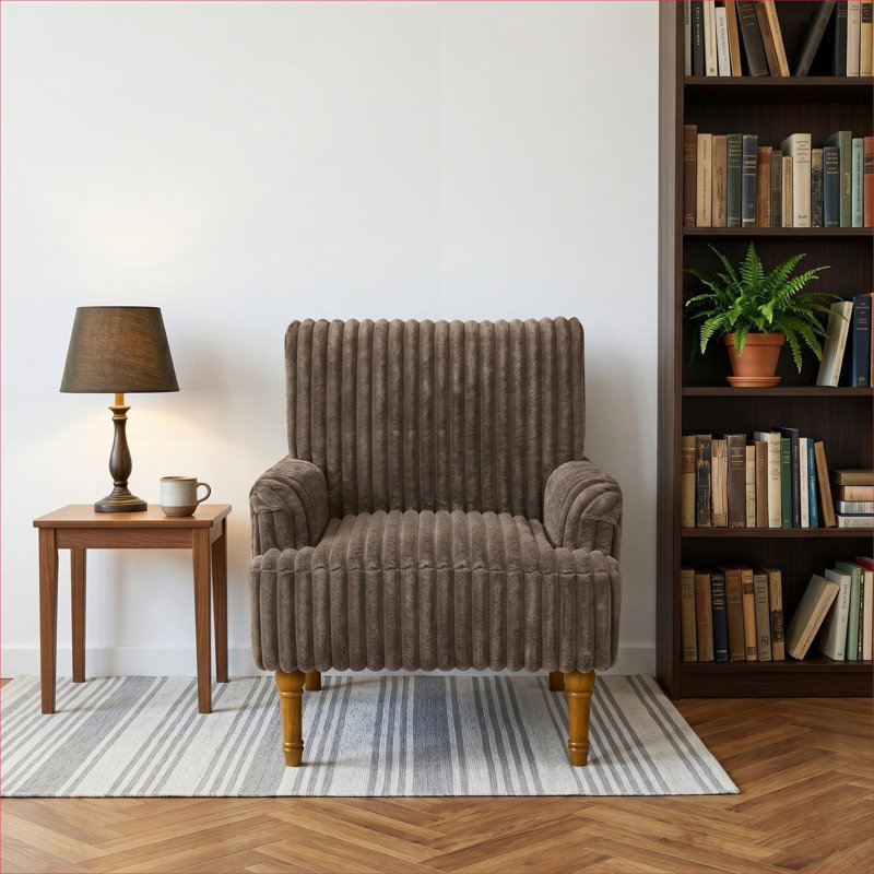 Fauteuil d'appoint rembourré large en velours côtelé large avec pieds en bois massif