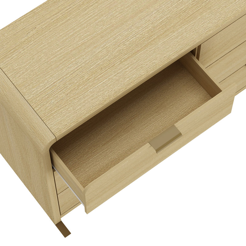 Hedden 60 Double Dresser with 6 Drawers in Natural Oak and Gold