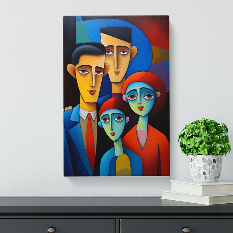 Loving Family Hard Edge Painting - Wrapped Canvas, 60cm H x 40cm W x 3cm D