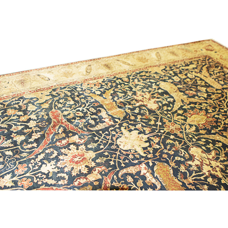 Tapis noir et doré de haute qualité noué à la main