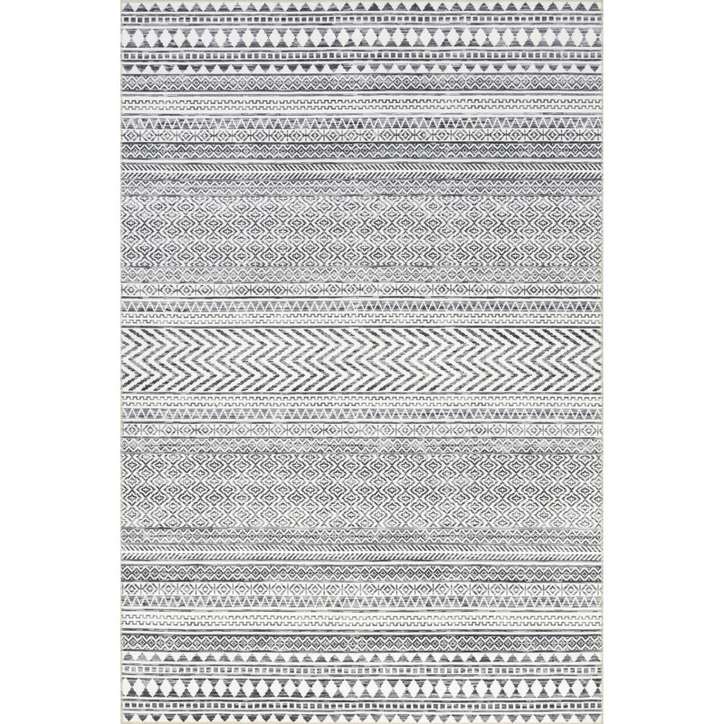 Tapis tribal géométrique lavable à la machine Kira SpinClean, Rectangulaire 3 pi x 5 pi