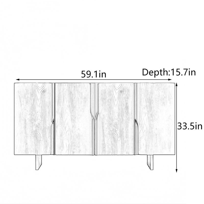 Console scandinave en bois massif minimaliste, H 33,5 po x l 59,1 po x P 15,7 po, Orange