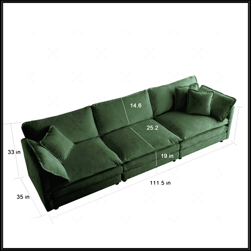 Canapé 3 places Mid-Century moderne avec 2 accoudoirs et 3 coussins décoratifs