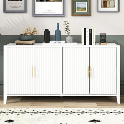 Buffet décoratif U-style, bois blanc avec poignées en métal et motif ondulé, offre une armoire de rangement efficace et une conception idéale pour le couloir, le vestibule et le salon