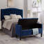 Banc de rangement rembourré capitonné à boutons avec garniture cloutée, siège de salon d'entrée rembourré avec accoudoirs, banc de lit - bleu marine