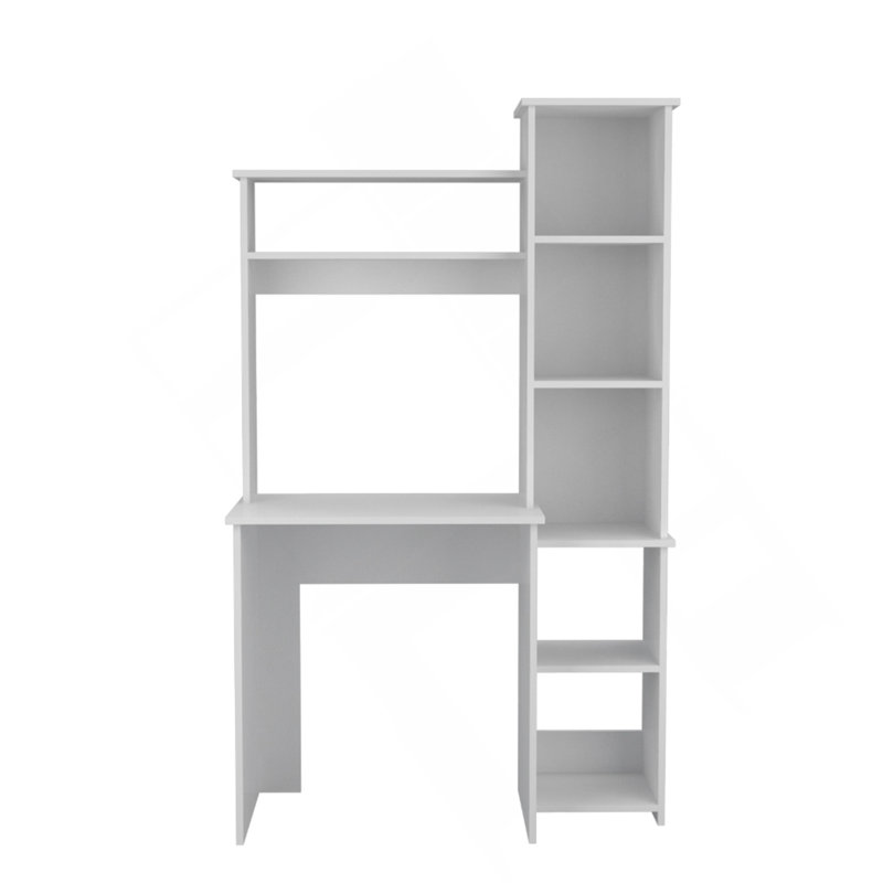 Desk, Five Shelves, Two Superior Shelves, White, White