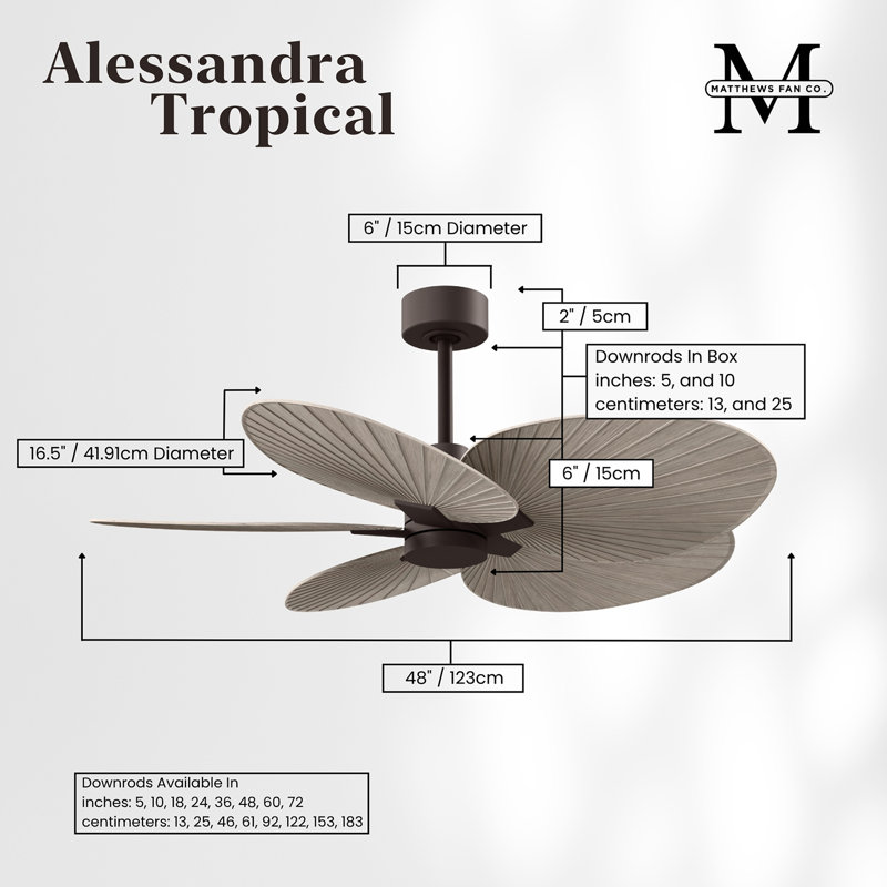 Alessandra - Ventilateur de plafond à cinq pales, Bronze texturé, Ton bois de frêne gris