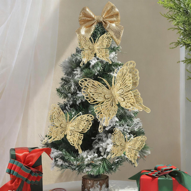 Décorations de Noël, décorations de Noël, décorations de mariage, papillons en poudre dorée, ensemble de 9 papillons en poudre dorée, accessoires de photographie