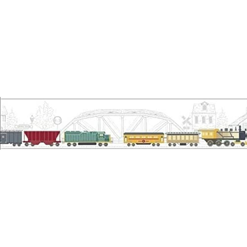 Bordure de papier peint Madline City Train Bridge Buldings Trees L 15 pi x l 18,3 po