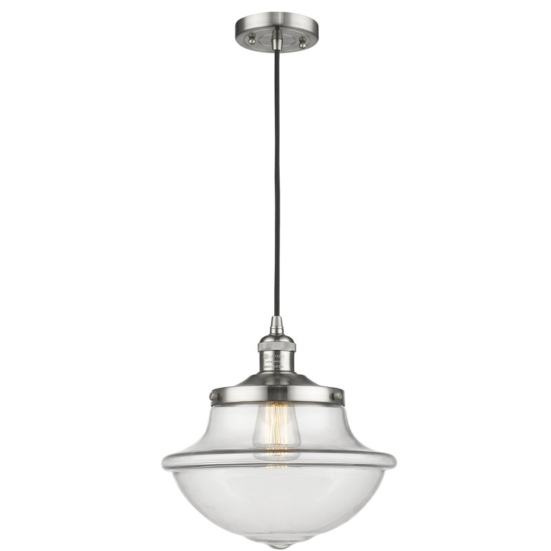 Luminaire suspendu simple à 1 lumière Baptiste, Ampoule DEL 6 watts Vinage, Transparent, Nickel satiné brossé