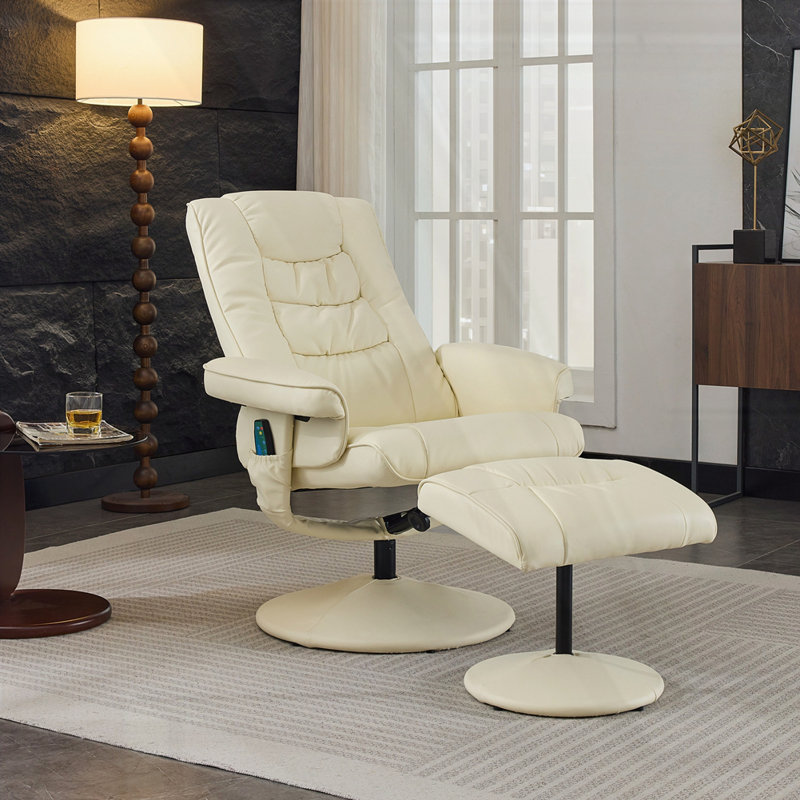 PU Leather Massage Reclining Chair with Ottoman, Beige