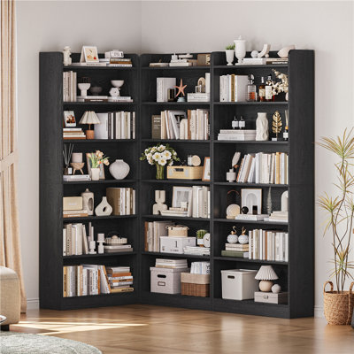 Bibliothèque 3 pièces H 71 po x l 24 po à 3 niveaux avec compartiment supérieur ouvert