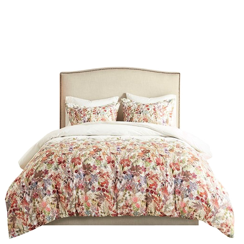 Housse de couette en coton très grand / très grand avec aquarelle à motif floral et attaches de coin imprimées 3 pièces