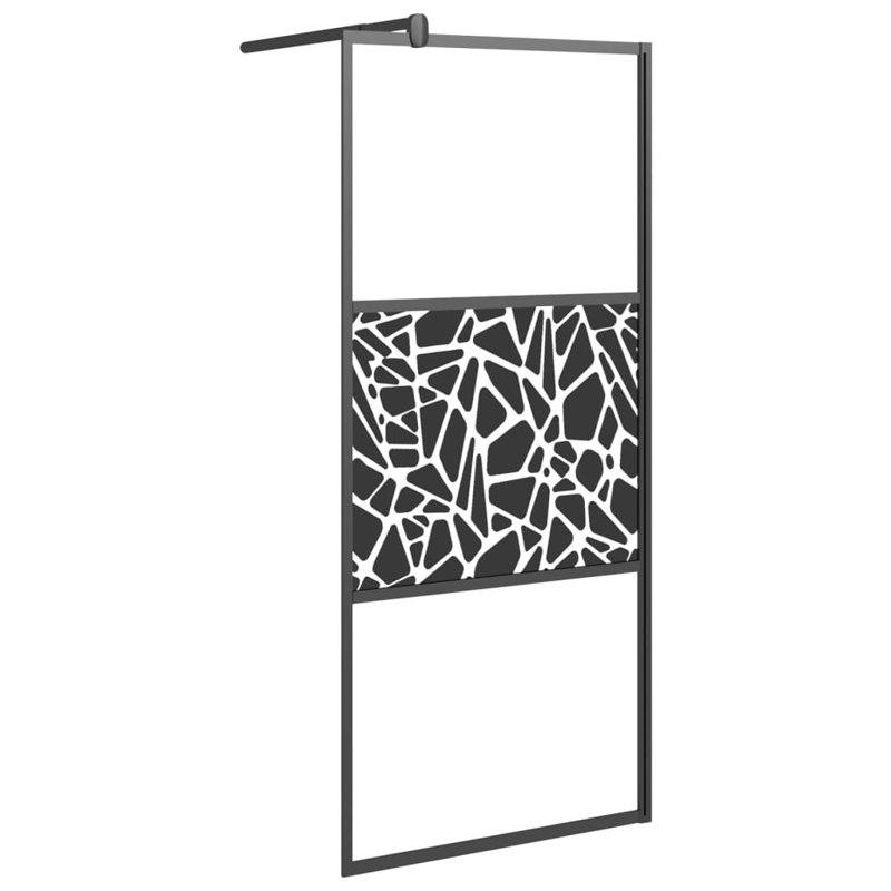 VidaXL Walk-in Shower Wall 31.5" x 76.8" ESG Glass with Stone Design, Black