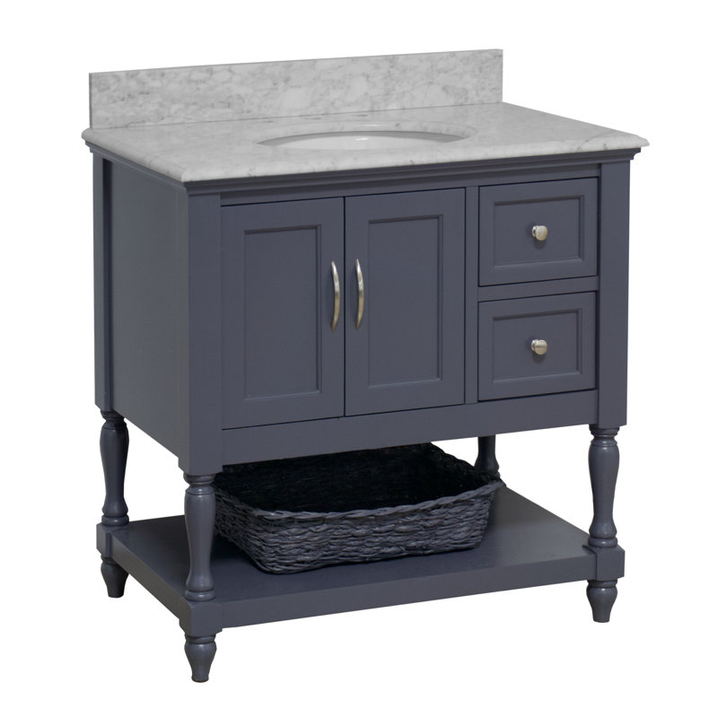 Ensemble de meuble-lavabo simple 36 po Hampton, Gris anthracite, Marbre de Carrare