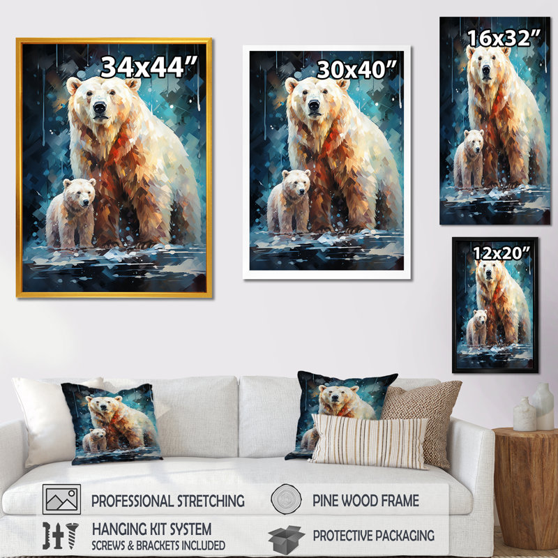 Ours polaire Starlit Bond II - ours, art mural, Toile tendue, H 40 po x l 30 po