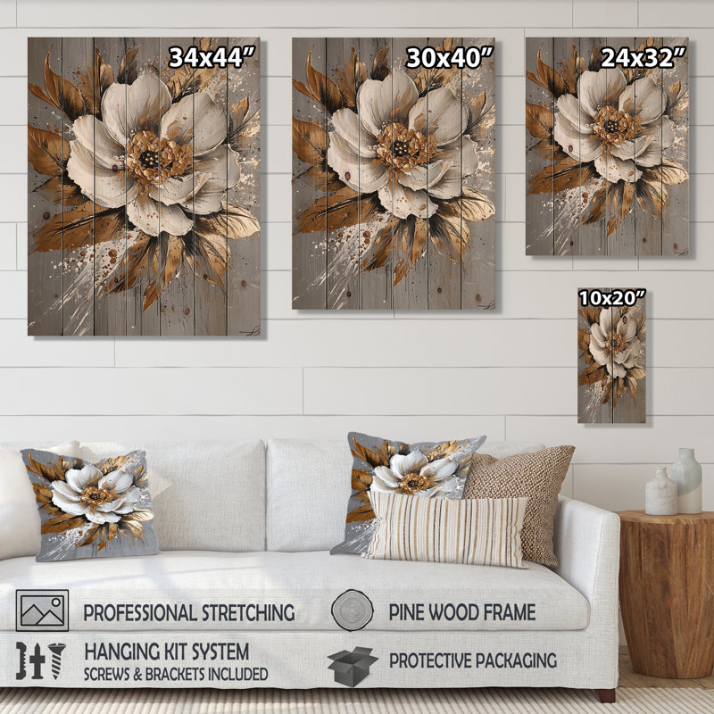 Délicats souci doré charme I - Art mural en bois de souci sur bois de pin naturel, H 44 po x l 34 po