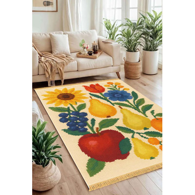 Tapis surdimensionné à motif de fruits et de fleurs