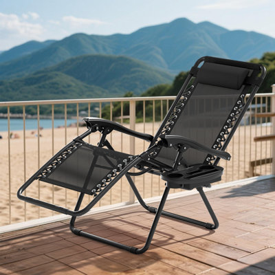 Morena Folding Zero Gravity Lounge Chair with Headrest, Footrest, and Cup Holder, Outdoor Beach Recliner for Patio and Camping by Arlmont & Co.