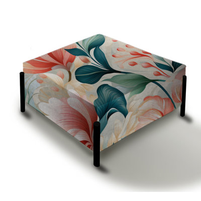 Pink And Green Coastal Escape - Coastal Large Square Ottoman