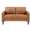 Canapé 2 pièces contemporain en similicuir brun avec coussins de dossier et d'assise fixes, rembourrage en mousse moderne sur ressorts ensachés
