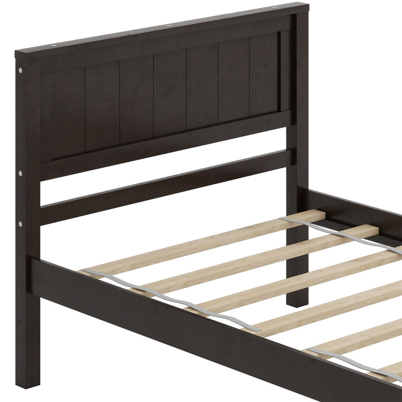 Base de lit plateforme avec tête de lit, support à lattes de bois, Espresso