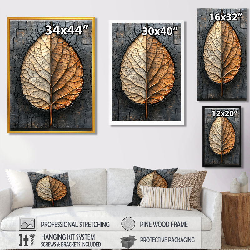 Art moderne sur toile, "Modern Modern Leaves", H 44 po x l 34 po, Impression encadrée flottante, Crème, crème