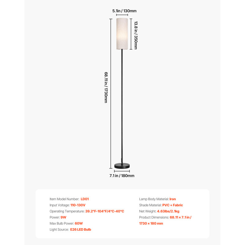 Floor Lamp Stepless Dimmable Colours Living Room Lamp with Remote Control