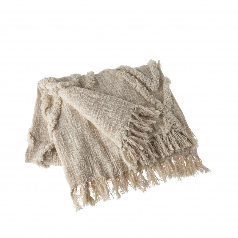 Jeté géométrique en coton tissé beige