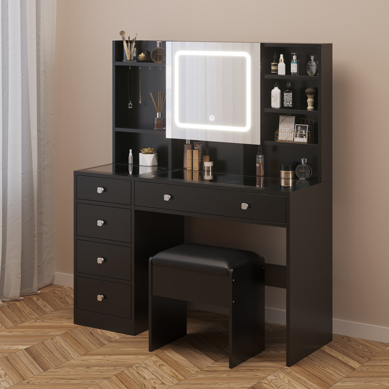 Bohuslava Vanity Table Stool Set, Black