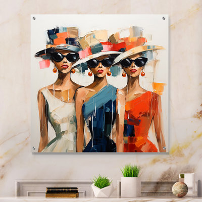 Woman With Fashion Hats II - Woman Acrylic Wall Art For Living Room
